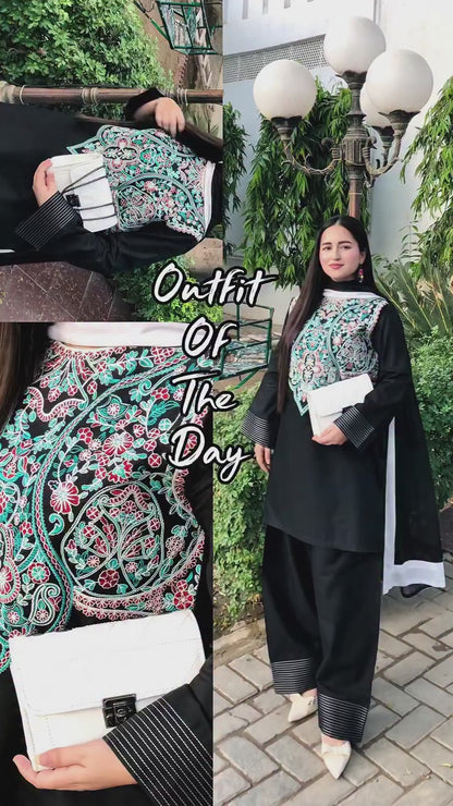 Nafeesa – Black Embroidered Lawn 3-Piece Suit